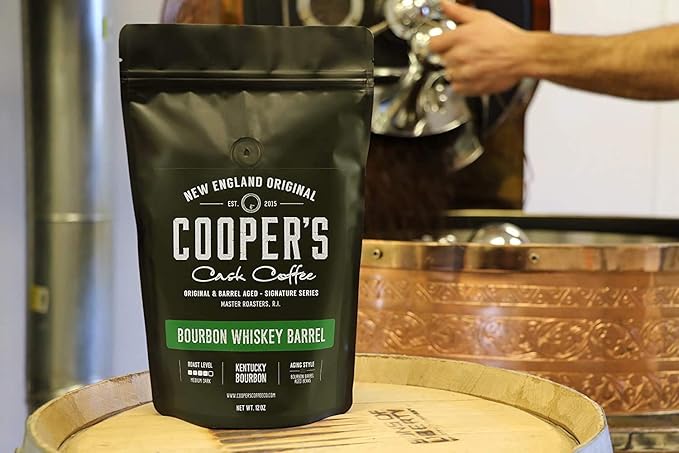Bourbon Whiskey Barrel Aged Coffee - Dark Roast - Ground Coffee, Grade 1 Colombian Coffee Beans Aged in Kentucky Bourbon Whiskey Barrels - 5lb Bags