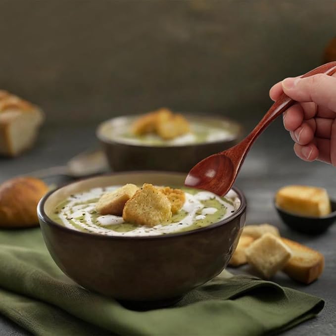 6 pcs Wooden Spoons for Eating, 6.7 inch Wooden Honey Spoons for Tea, Wood Teaspoons for Stirring Coffee - Perfect for Soup,Eating,Scooping Jars & Canisters,Dessert