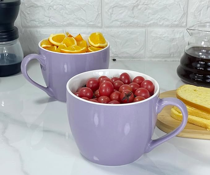 MECOWON 30 OZ Porcelain Coffee Mugs, Set of 2 Large Mugs for Soup, Cereal and Salad (Purple)