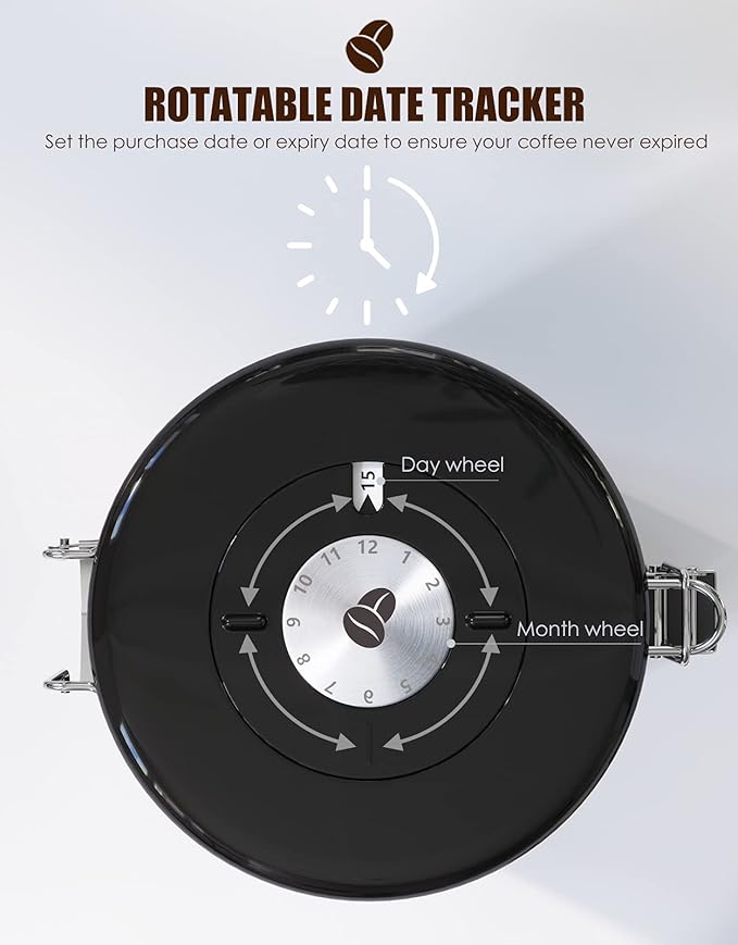 HAIOOU Airtight Coffee Canister, 16OZ Small Stainless Steel Coffee Bean Storage Container with Date Tracker, Measuring Scoop, CO2 Releasing Valves and Mini Tongs for Beans, Grounds and more - Gray