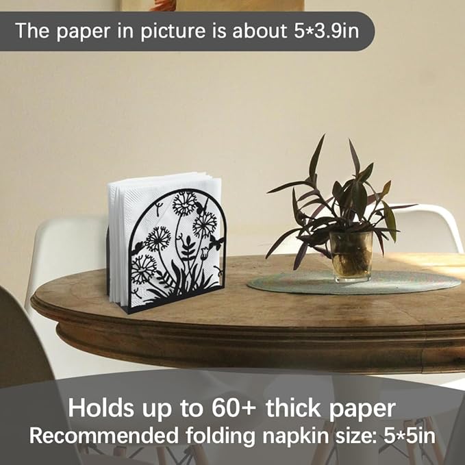 Dandelion Decorative Black Metal Napkin Holder for Table, 5.3" x 4.9" x 1.9" Grass Flower Standing Napkin Holder for Home Kitchen Restaurant Picnic Party Coffee Bar Dining Room