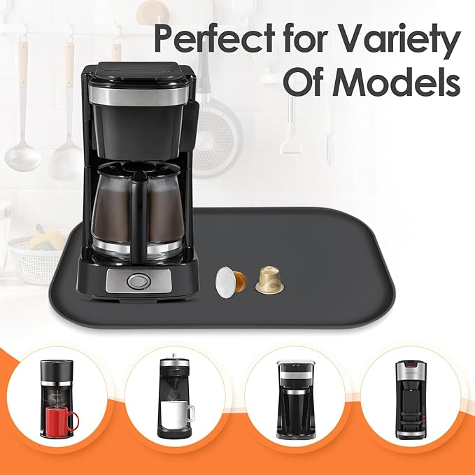 TOHONFOO Silicone Coffee Maker Mat with Lip, 17.4'' x 10.6'' Heavy Duty Coffee Maker Mat for Countertops, Coffee Tray Fit Under Coffee Machine Appliance Automatic Machines Espresso Accessory, Black