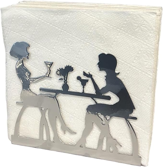 Metal Napkin Holder for Home Kitchen Restaurant Picnic - Women Theme Tabletop Paper Organizer Upright Tissue Dispenser (Silver)