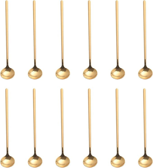 12 PCS Coffee Spoons, 18/8 Stainless Steel Espresso Spoons, 6.7 Inches Vogue Mini Tea Spoon, Cappuccino Stirring Small Spoon for Dessert, Ice Cream, Frosted Handle,Sweejar(Gold)