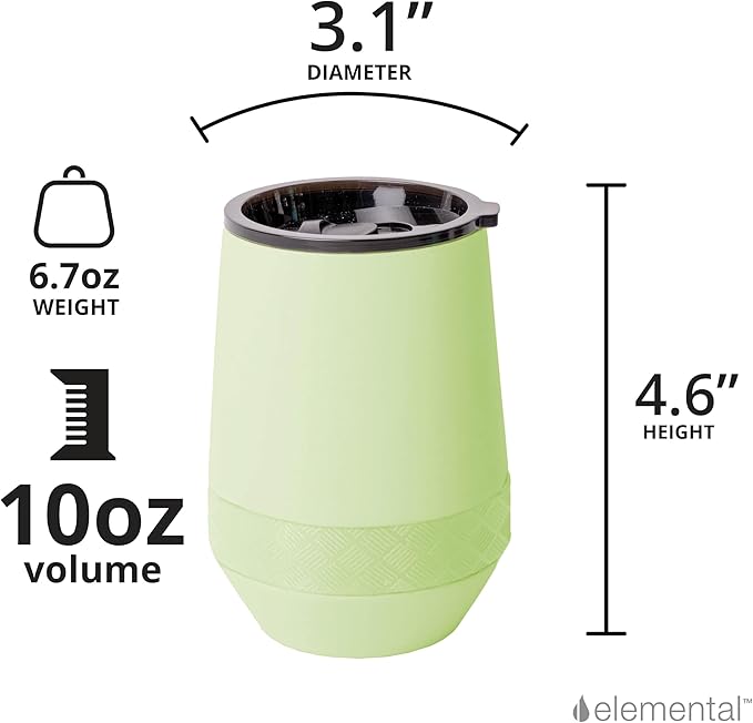 Elemental Recess Wine Tumbler - Triple Wall Insulated Stainless Steel Coffee Mug for Hot & Cold Drinks - Portable Cup with Shatterproof Sip Lid for Camping, Outdoor & Travel - 10oz - Key Lime