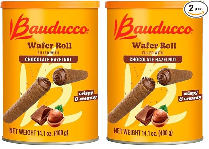 Bauducco Wafer Rolls, Chocolate Hazelnut, 14.1 oz (Pack of 2) - Crispy Cream-Filled Cookies - Gourmet Rolled Wafer Sticks - Premium Dessert Treat - Perfect for Coffee, Parties & Gift Baskets - Family Sharing Snack