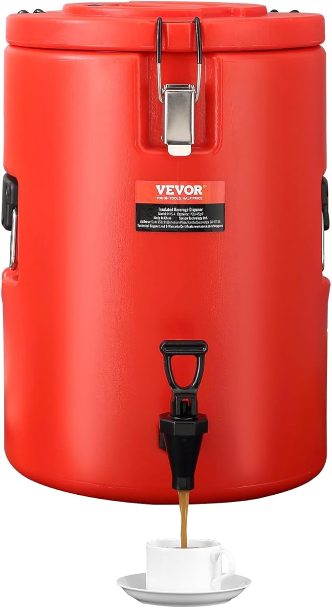 VEVOR Stainless Steel Insulated Beverage Dispenser, 4.5 Gallon 17.2 Liter, Thermal Hot and Cold Drink Server Dispenser with Spigot Handle, Food-grade for Hot Tea Coffee Water Restaurant Drink Shop