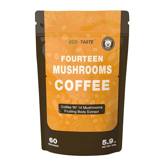 Mushroom Coffee 14 in 1 with Log-Grown Mushrooms | 30% Beta-Glucans Lab-Verified | 60 Servings for Focus & Gut Health | Sugar-Free with Lion's Mane, Chaga, Reishi | 5.9oz