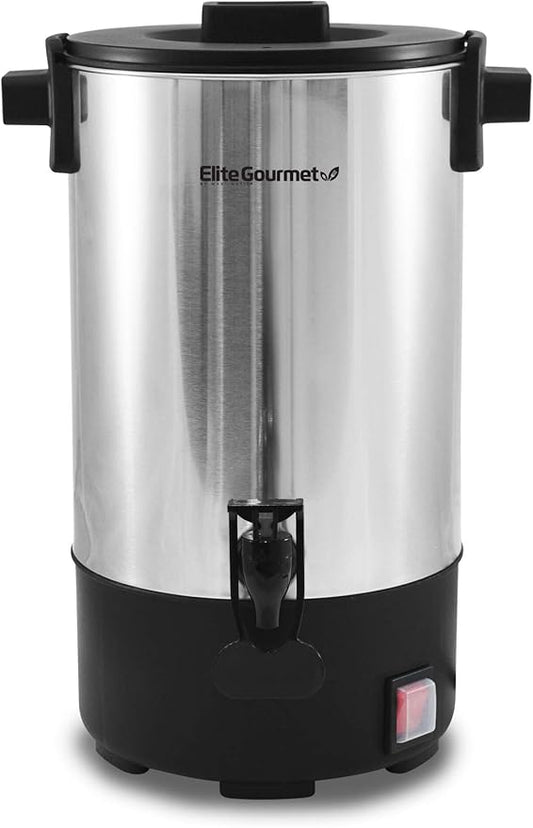 Elite Gourmet CCM-035# Maxi-Matic 30 Cup Stainless Steel Coffee Urn Removable Filter For Easy Cleanup, Two Way Dispenser with Cool-Touch Handles Electric Coffee Maker Urn, Stainless Steel
