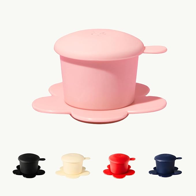 PHINOI Pour Over Coffee Dripper - Vietnamese Phin Filter – Single Cup Coffee Maker 1-2 Cup with Flower Design – Plastic Reusable Coffee Filter for Manual Brewing, Travel Friendly (Pink)