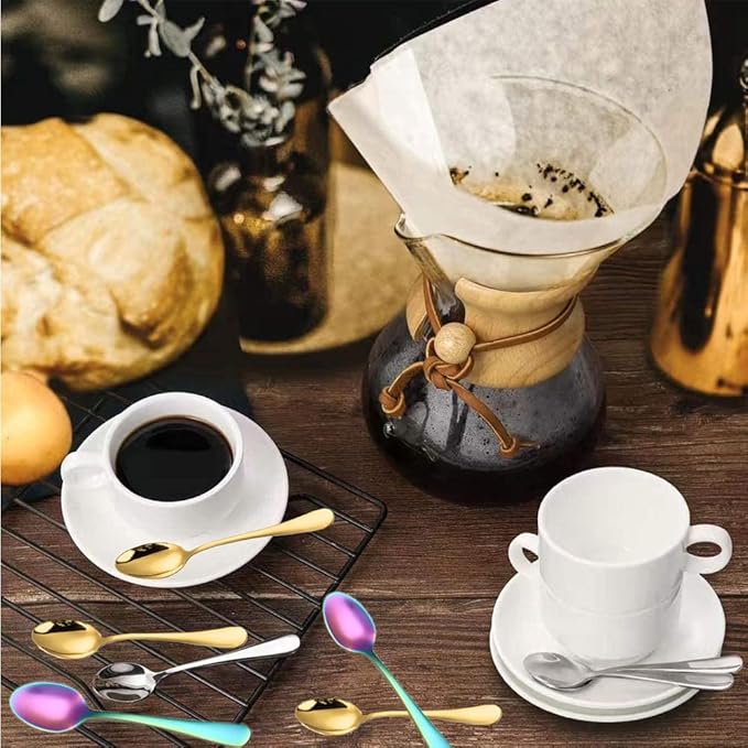 Wesdxc56 Demitasse Espresso Spoons, Mini Coffee Spoon, 5.5 Inches Stainless Steel Small Spoons for Dessert, Set of 6（Silver)