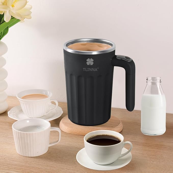 Drink Stirrer,Electric Mixing Mug,Electric Stirring Mug, Coffee Mug,Suitable for Coffee, Milk, Cocoa and Other Beverages (Black, 16 oz)