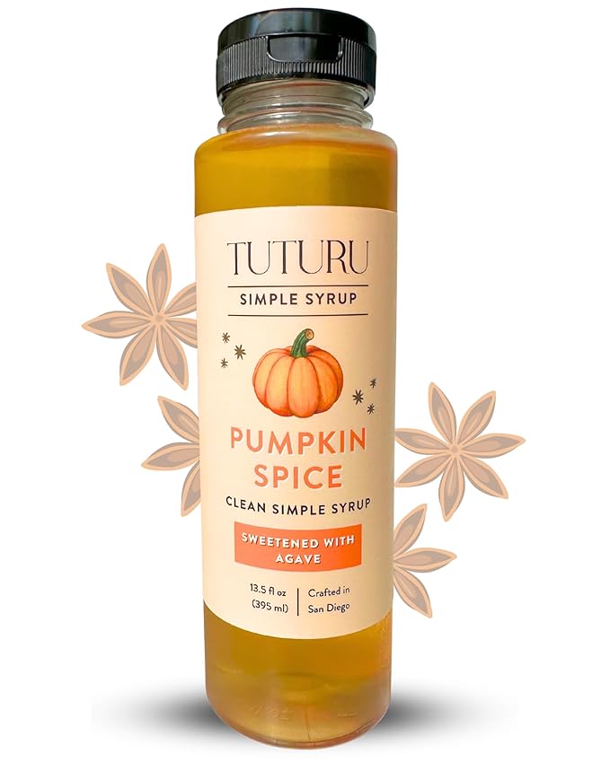 Pumpkin Spice Agave Simple Syrup for Coffee, Cocktails, Matcha - Sweetened with Agave Nectar - Infused with Real Pumpkin Spices - 13.5 oz