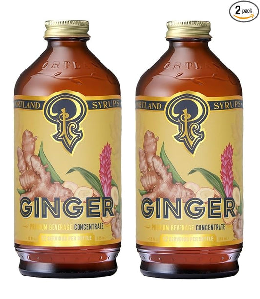 Portland Syrups Authentic Ginger Syrup - Intense Ginger Flavor with Slightly Hot Finish - Beverage Concentrate for Mocktails, Cocktails, Lattes, & Baking - 12 oz Bottle, 24 Servings (Pack of 2)