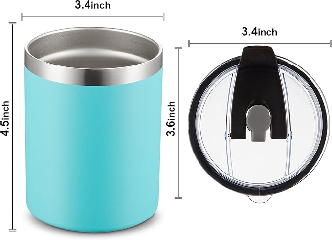 MEWAY 12 oz Lowball, Tumbler Stainless Steel Double Wall Vacuum Insulated Mug with Straw and Lid, Cleaning Brush ，Durable Powder Coated Insulated Coffee Cup for Cold & Hot Drinks (Light Blue,1 Pack)