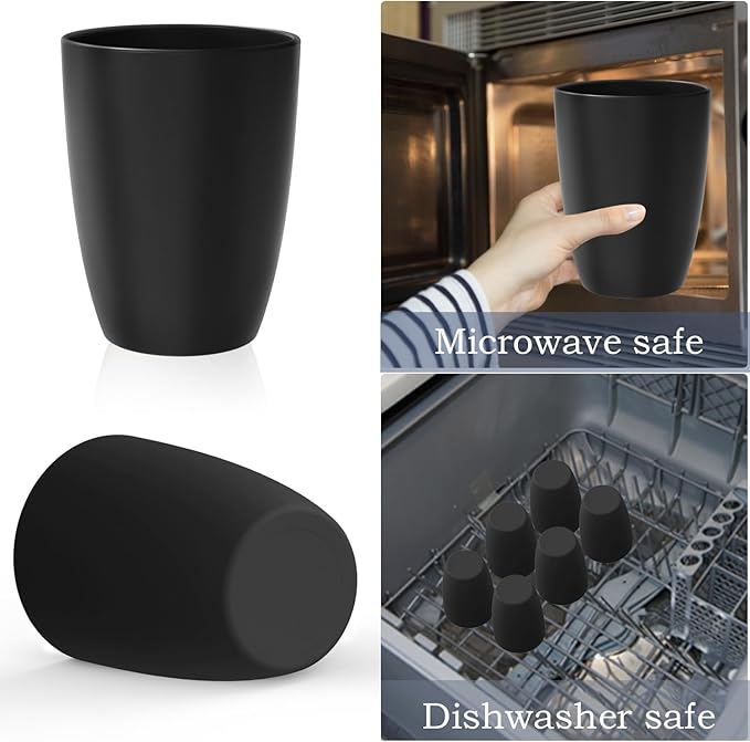 Homienly Wheat Straw Cups, 20 OZ Drinking Cups Set of 6, Plastic Cups Reusable, Stackable Kitchen Cups Set, Dishwasher Safe Water Glasses, Unbreakable Drinking Glasses for Camping, Traveling - Black