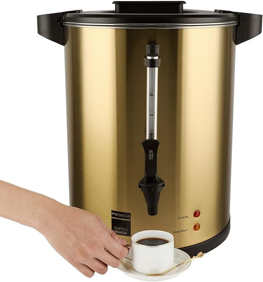 Commercial Coffee Urn, 16L Double Wall Stainless Steel Large Percolate Coffee Maker Electric Hot Water Urn Dispenser for Parties Office Catering Events 68-cup