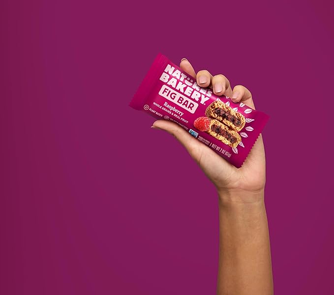 Nature’s Bakery Whole Wheat Fig Bars, Raspberry, Real Fruit, Vegan, Non-GMO, Snack bar, 1 box with 12 twin packs (12 twin packs)