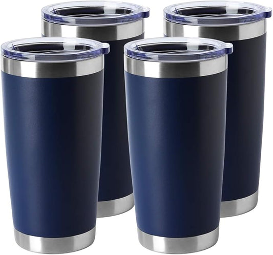 HASLE OUTFITTERS 20oz Stainless Steel Tumblers Bulk, Insulated Travel Cup with Lid, Double Wall Vacuum Coffee Mug for Cold & Hot Drinks 4 Pack, Navy