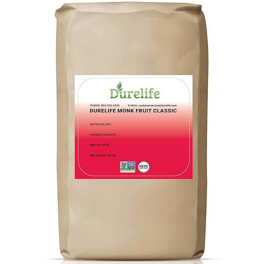 Durelife Monk Fruit Sweetener, Classic - Sugar Substitute, Keto Diet Friendly, 1:1 Zero Calorie, White Sugar Substitute, Classic White - 55 lb Bulk Bag