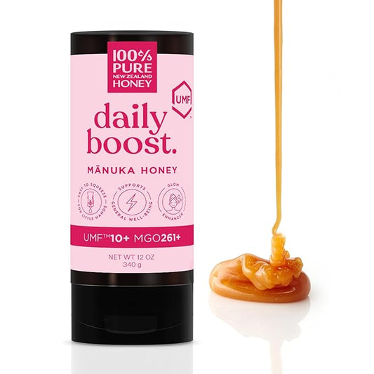 Manuka Honey New Zealand 100% Pure UMF 10+ MGO 261+ Squeezy Honey Raw & Unfiltered Certified Award Winning Silky Smooth Taste & Texture 12 Oz