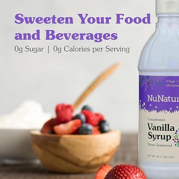 NuNaturals Stevia Syrup, Sugar-Free Sweetener, Plant-Based Sugar Substitute, Zero Calorie, Vanilla Flavor, 16 oz