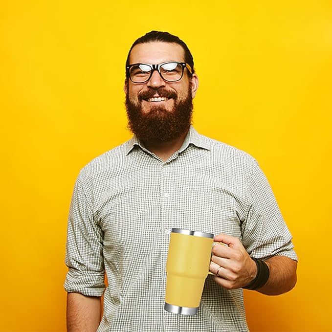 VEGOND 20 oz Tumbler with Handle Lid and Straw, Stainless Steel Insulated Travel Coffee Mug Spill Proof Double Wall Metal Tumbler Cup Keeps Drink Hot and Cold, Yellow 1 Pack