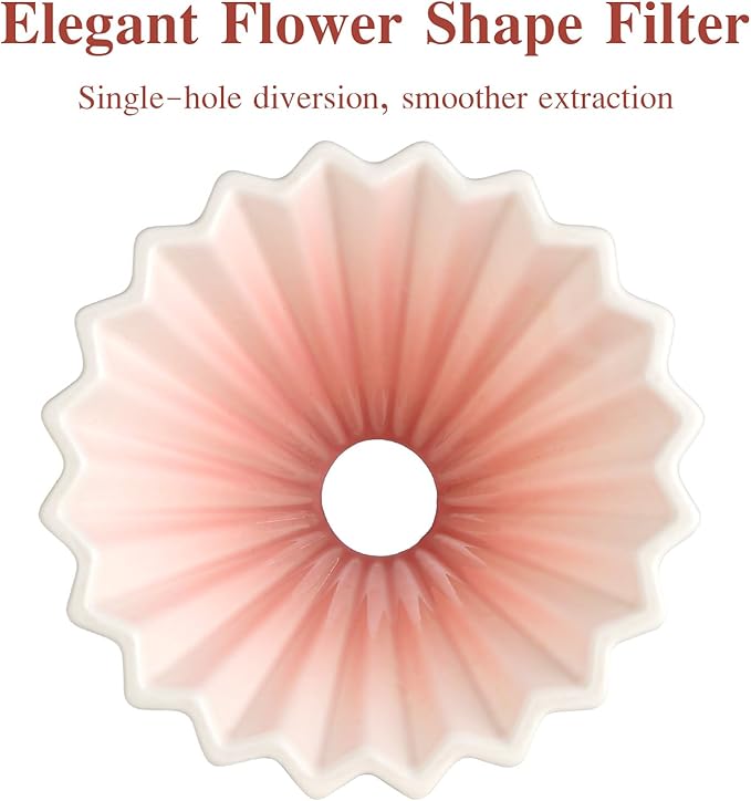 Bincoo Ceramic Coffee Dripper,Pour Over Coffee Dripper with Wood Stand, Flower-shape for 1-2 Cups Slow Brewing Maker for Home Cafe (Pink)