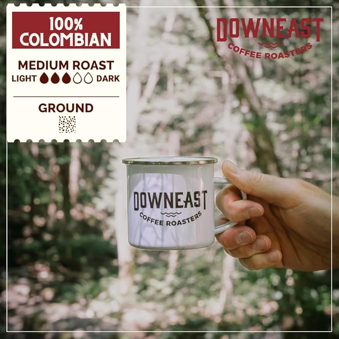 Downeast Coffee Roasters Ground Coffee - 100% Colombian, Medium Roast, 100% Arabica Coffee - Dark Chocolate and Ripe Fruit Notes - Select Central and South American Highlands (GROUND COFFEE, 12oz bag)
