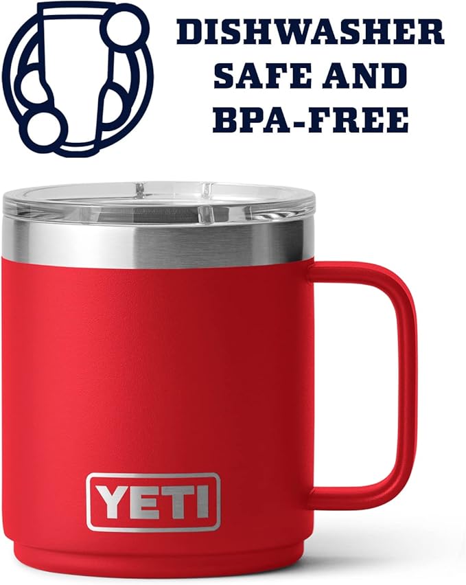 YETI Rambler 10 oz Stackable Mug, Vacuum Insulated, Stainless Steel with MagSlider Lid, Rescue Red