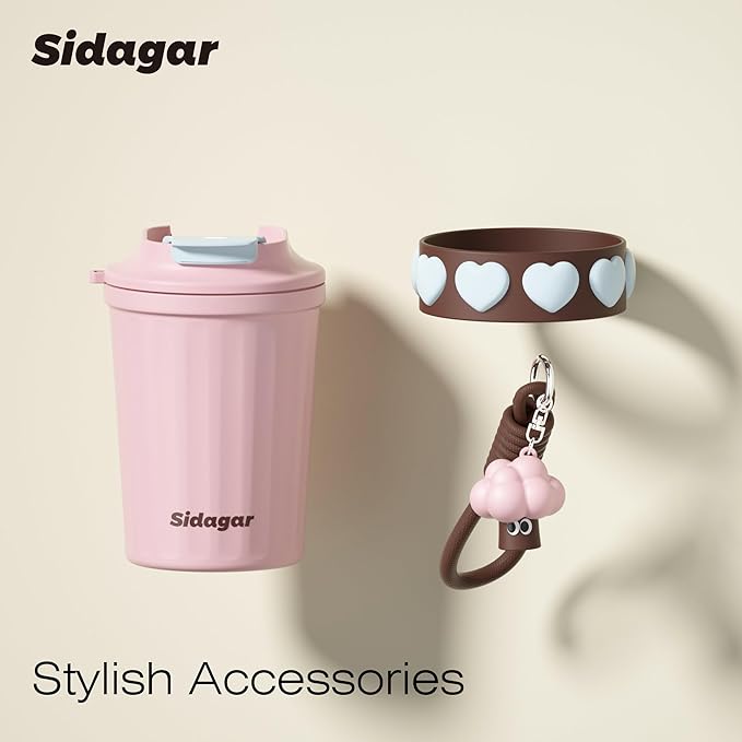 12 oz Travel Coffee Mug Spill Proof Leak Proof, Stainless Steel Thermal Coffee Cup with Lid, Resuable Cup for Hot and Cold, Portable Tumbler for Women, Light Pink