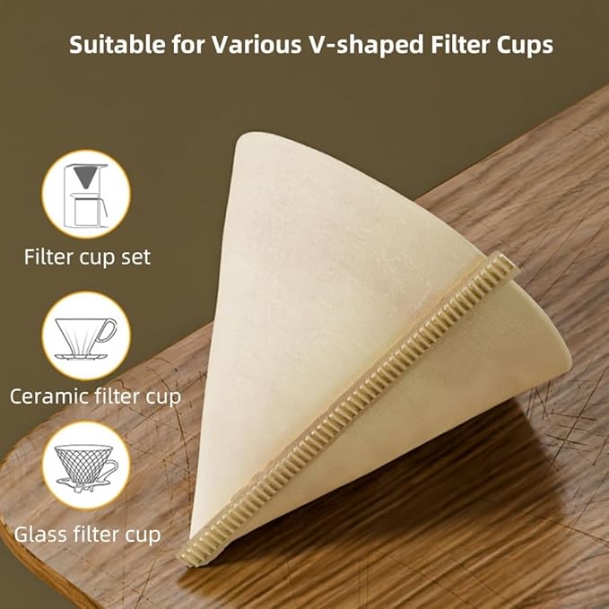 V60 Coffee Filters Size 02 - Disposable Natural Brown Paper Filters for 1-4 Cups - Compatible with Hario V60, Pour Over & Drip Coffee Makers (Natural Unbleached, 02 V60-100 Count)