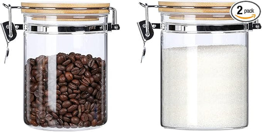 KKC HOME ACCENTS Borosilicate Glass Sealed Jars with Airtight Lid, Airtight Glass Food Storage Container with Locking Clamp Bamboo Lid for Loose Tea,Sugar,Cocoa,Coffee Canister,27 fl oz