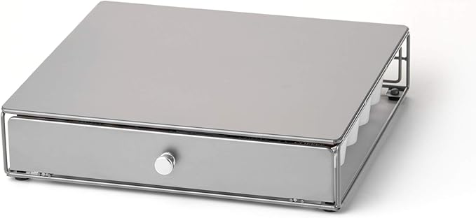 Nifty Coffee Pod Drawer - Silver Finish, Compatible with K-Cups, 36 Pod Pack Holder, Non-Rolling, Compact Under Coffee Pot Storage Sliding Drawer, Slim Home Kitchen Counter Organizer