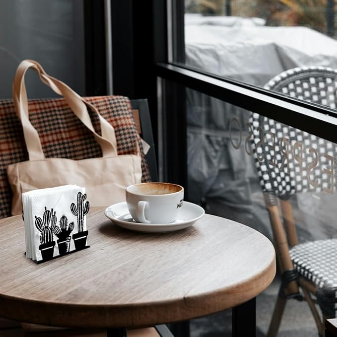 Cactus Decorative Black Metal Napkin Holder for Table, 4.9" x 4.9" x 1.9" Standing Napkin Holder for Home Kitchen Restaurant Picnic Party Coffee Bar Dining Room