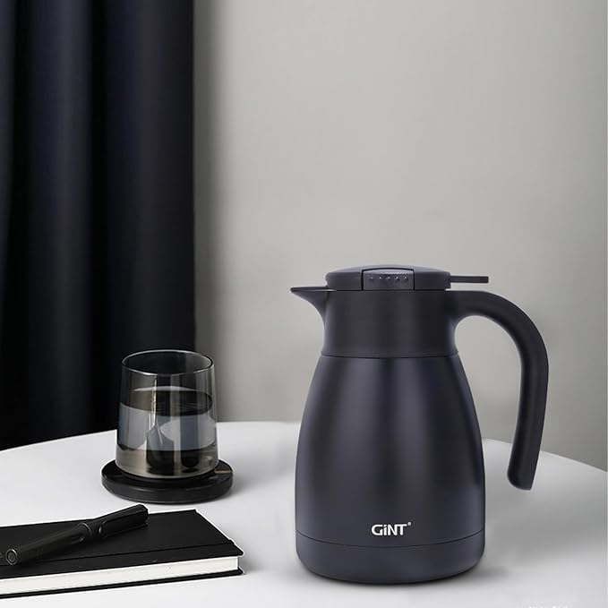 GiNT 1L / 34Oz Thermal Coffee Carafe, Insulated Stainless Steel Coffee Carafes for Keeping Hot/Double Walled Vacuum Thermal Carafe (Black)