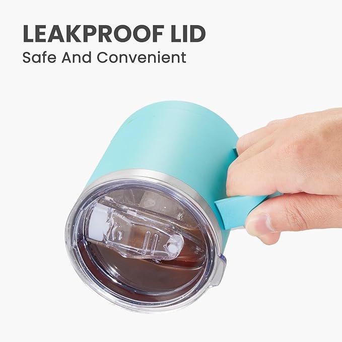 MEWAY 12oz Coffee Mug With Handle 2 Pack Bulk,Stainless Steel Insulated Travel Tumblers With Sliding Lid,Double Wall Vacuum Camping Cup for Hot & Cold Drinks Tea (Light Green,Set of 2)