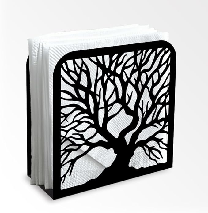 Tree Trunk Decorative Black Metal Napkin Holder for Table, 4.9" x 4.9" x 1.9" Standing Napkin Holder for Home Kitchen Restaurant Picnic Party Coffee Bar Dining Room
