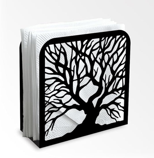 Tree Trunk Decorative Black Metal Napkin Holder for Table, 4.9" x 4.9" x 1.9" Standing Napkin Holder for Home Kitchen Restaurant Picnic Party Coffee Bar Dining Room