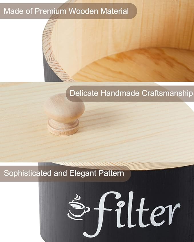 Coffee Filter Holder, Wood Coffee Filters Storage Container with Anti-slip Lid Farmhouse Coffee Filter Basket Coffee Station Organizer Coffee Bar Accessories for Home Office Coffee Countertop Decor