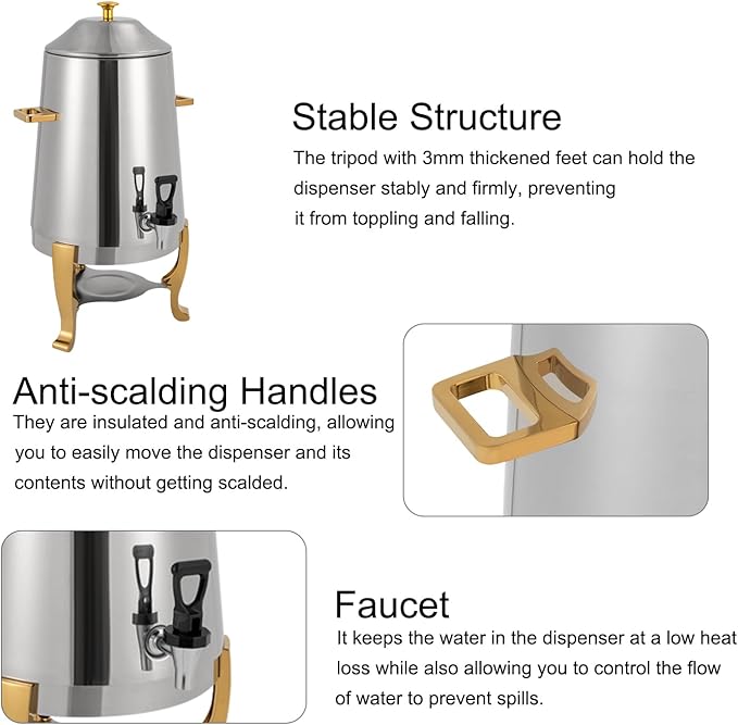 YIYIBYUS 3.5 Gallon Hot Beverage Dispenser, Stainless Steel Coffee Urn Chafer, Hot Drinks Dispenser for Milk Coffee Tea Water Juice - Parties Event Buffet Catering