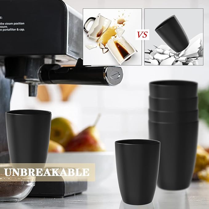 Homienly Wheat Straw Cups, 20 OZ Drinking Cups Set of 6, Plastic Cups Reusable, Stackable Kitchen Cups Set, Dishwasher Safe Water Glasses, Unbreakable Drinking Glasses for Camping, Traveling - Black