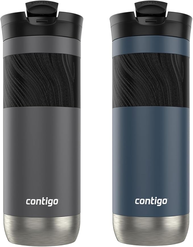 Contigo Byron 2.0 Stainless Steel Travel Mug with SNAPSEAL Lid and Grip, 20 oz, 2-Pack, Sake; Blueberry