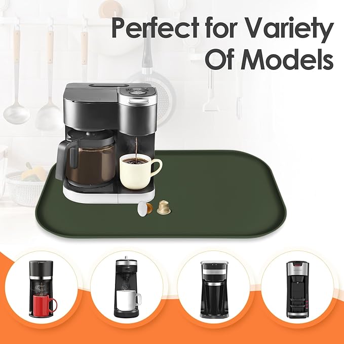 Silicone Coffee Maker Mat with Lip, 24'' x 16'' Heavy Duty Coffee Maker Mat for Countertops, Coffee Tray Fit Under Coffee Machine Appliance Automatic Machines Espresso Accessory, Dark Olive