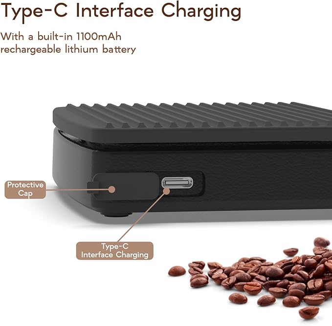 MAXUS Coffee Scale with IP65 Waterproof Design, USB Rechargeable 1000mAh Battery, Espresso Scale with Timer 2kg/0.1g High Precision, Ideal for Brewing and Pour-Over Coffee