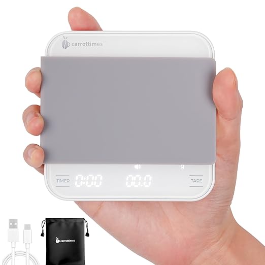 Rechargeable Mini Coffee Scale with Timer, 2kg/0.1g Precision Espresso Scale, Portable Coffee Weight Scale w/ 4 Modes for Espresso and Pour-Over Coffee (White)