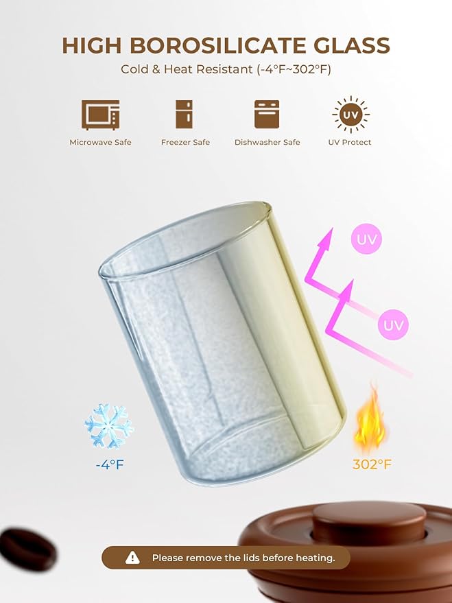 Ground Coffee Glass Container Airtight 900ml – Pop Top Ground Coffee Canister with CO₂ Valve, 11 oz Coffee Bean Container, UV Resistant