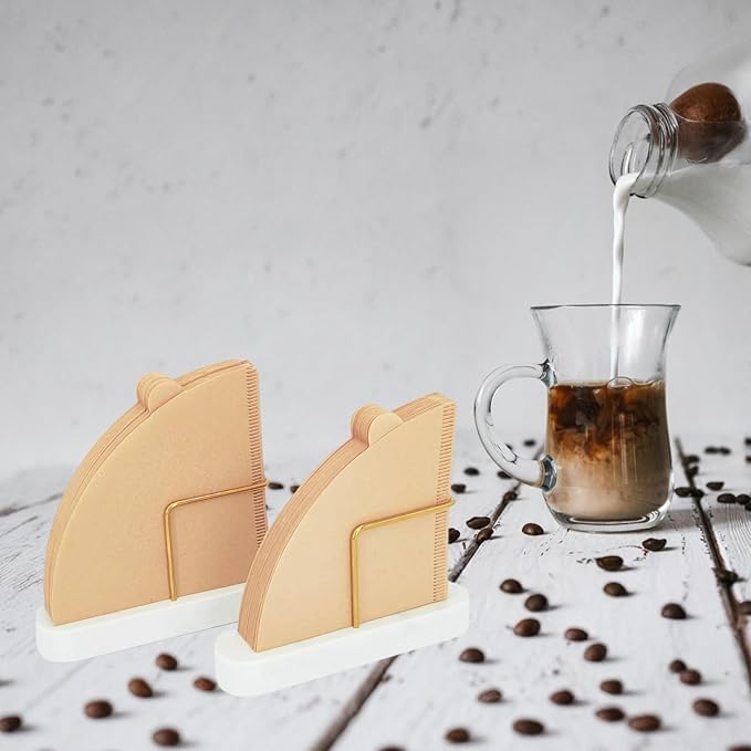 Cone Coffee Filter Holder for Counter, Coffee Filter Storage Container for Cone Paper Filters Size #01 ＆ #02, Marble Base with Non-Slip Pad (White)