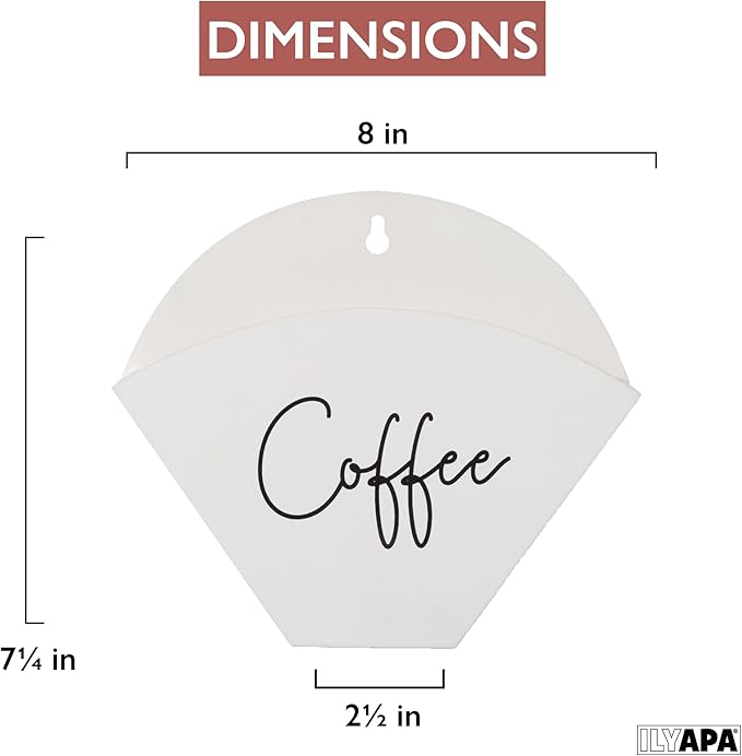 Ilyapa Wooden Cone Coffee Filter Holder, White Wall-Mounted Containers, Magnetic Farmhouse Style Coffee Filter Storage Organizer for Kitchen, Fridge, Bar