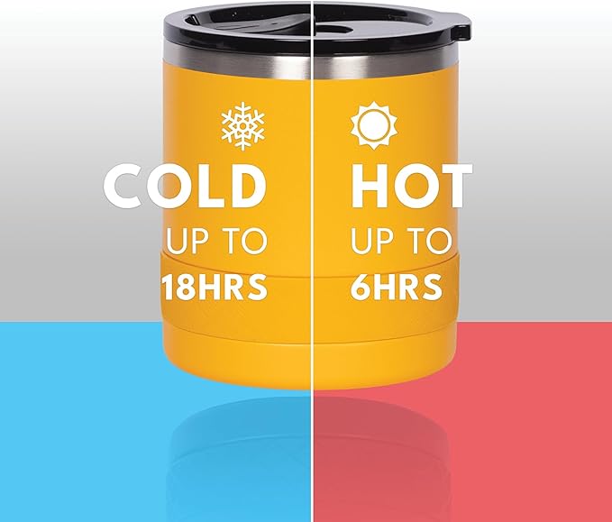 Elemental Recess Lowball Tumbler, 10oz Triple Wall Stainless Steel Cup with Non-Shattered Tritan Lid, Insulated Whiskey Glass, Insulated Coffee Tumbler Mug for Hot & Cold Drinks - Citrus